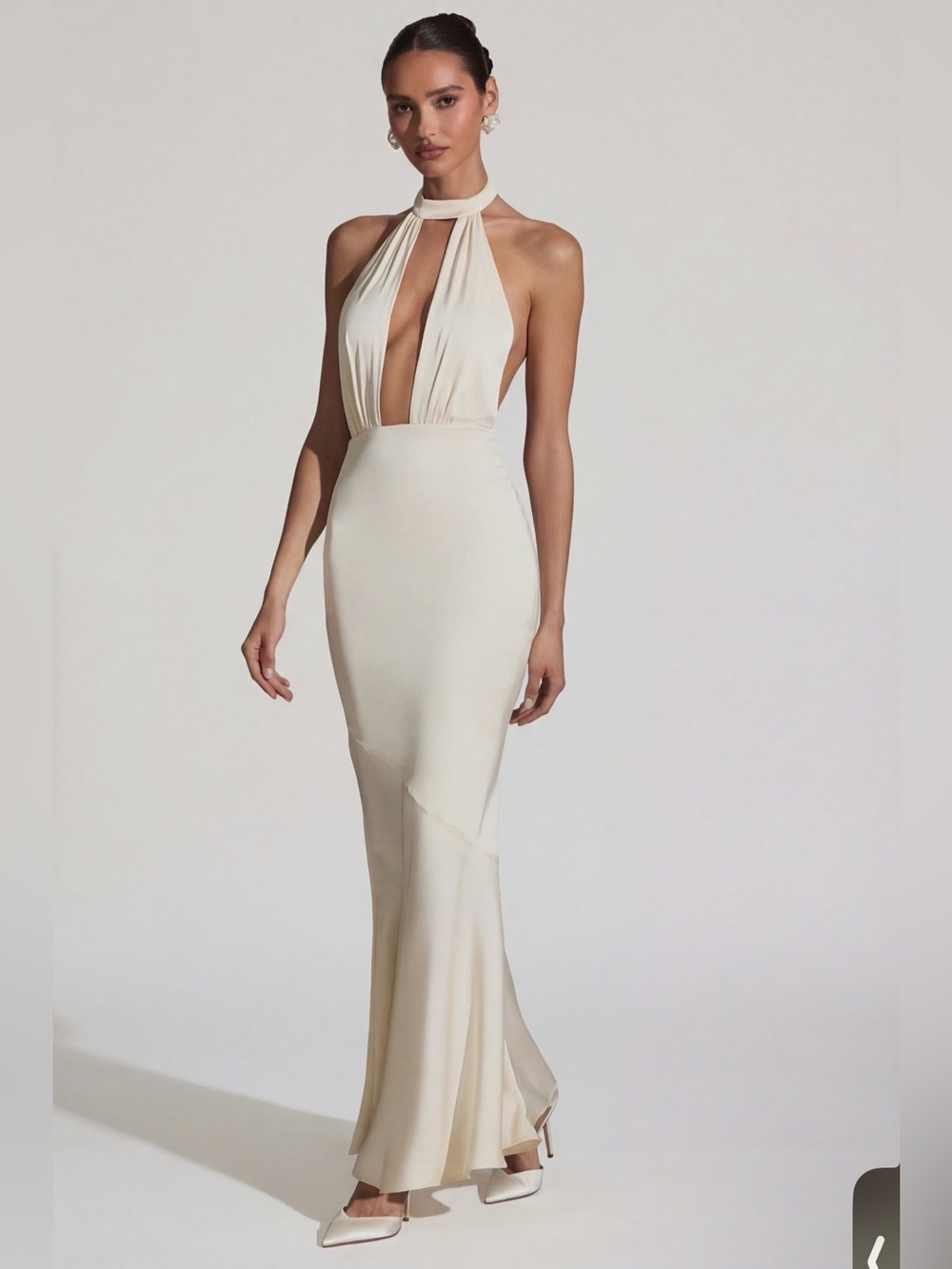 Oh Polly Backless Halter Neck Gown in Ivory